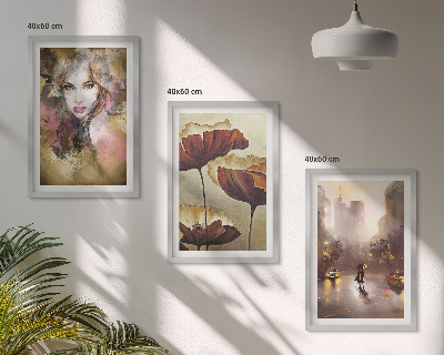 Tavelpaket med ramar Abstrakt porträtt av en kvinna med blommor och regn