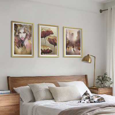 Tavelpaket med ramar Abstrakt porträtt av en kvinna med blommor och regn
