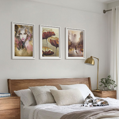 Tavelpaket med ramar Abstrakt porträtt av en kvinna med blommor och regn