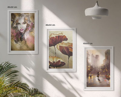 Tavelpaket med ramar Abstrakt porträtt av en kvinna med blommor och regn