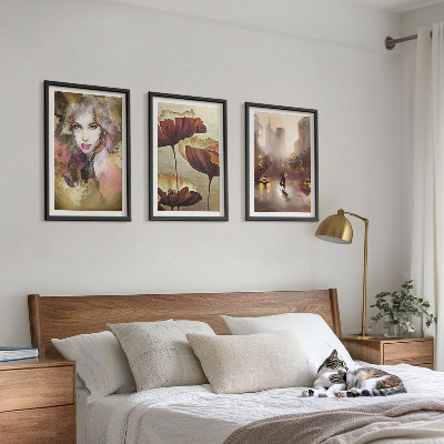 Tavelpaket med ramar Abstrakt porträtt av en kvinna med blommor och regn