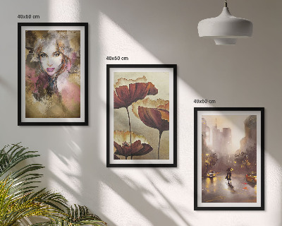 Tavelpaket med ramar Abstrakt porträtt av en kvinna med blommor och regn