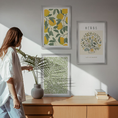 Tavelset ovanför soffa Citroner med örter och blad