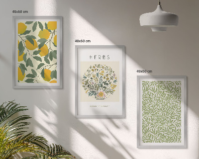 Tavelset ovanför soffa Citroner med örter och blad