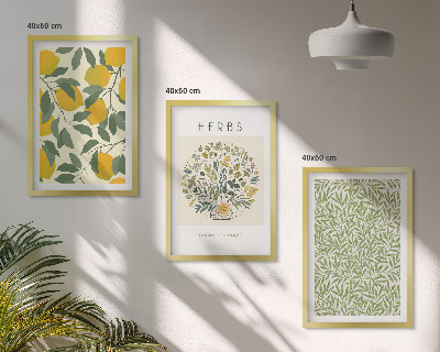 Tavelset ovanför soffa Citroner med örter och blad