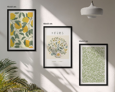 Tavelset ovanför soffa Citroner med örter och blad