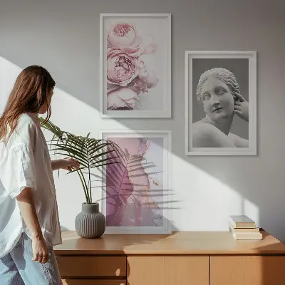 Pioner abstrakt kvinna skulptur set om 3 tavlor