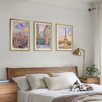 Tavelset ovanför soffa Städer New York Paris skymning