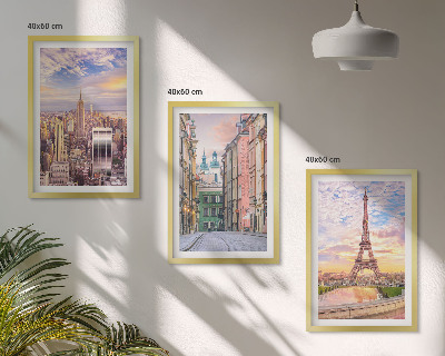 Tavelset ovanför soffa Städer New York Paris skymning
