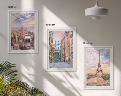Tavelset ovanför soffa Städer New York Paris skymning