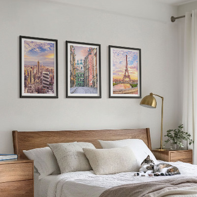 Tavelset ovanför soffa Städer New York Paris skymning
