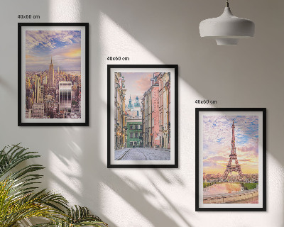 Tavelset ovanför soffa Städer New York Paris skymning