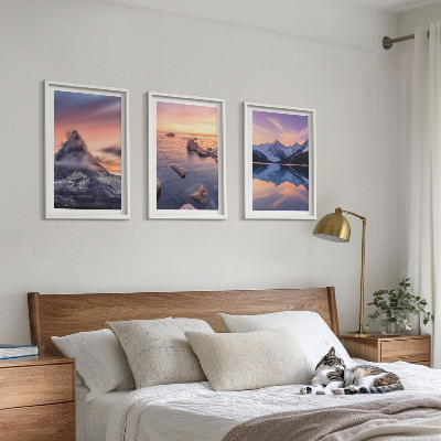 Tavelpaket med ramar Bergslandskap, sjö, väst