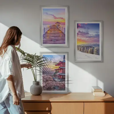 Romantiska himmelslandskap set om 3 tavlor