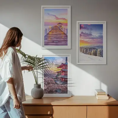 Romantiska himmelslandskap set om 3 tavlor