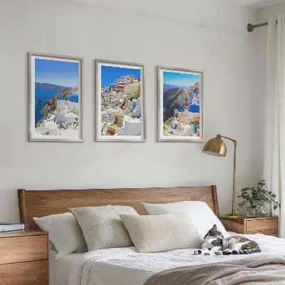 Landskapsarkitektur Oia Santorini tavelset för vägg ovanför soffa