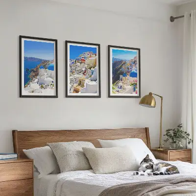 Landskapsarkitektur Oia Santorini tavelset för vägg ovanför soffa