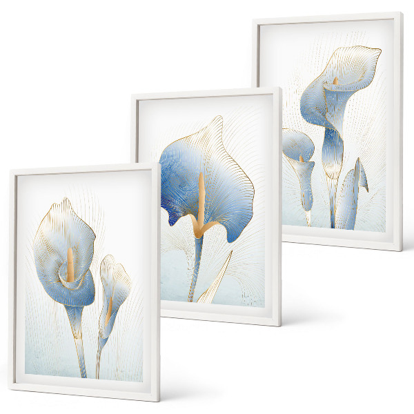 Tavelpaket med ramar Blå blommor i bakgrunden