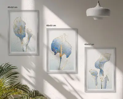 Blå blommor tavelvägg med ramar