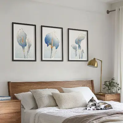 Blå blommor tavelvägg med ramar
