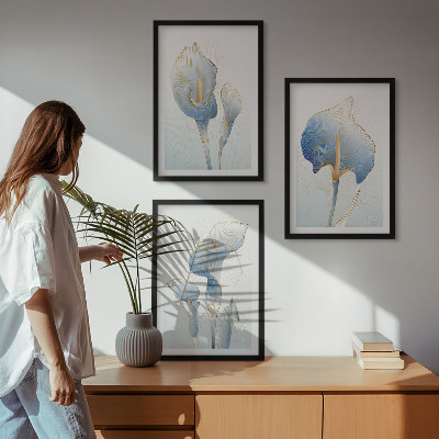 Tavelpaket med ramar Blå blommor i bakgrunden