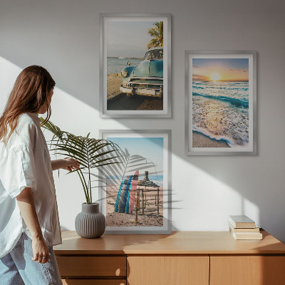 Set om 3 tavlor Miami solnedgångssemester