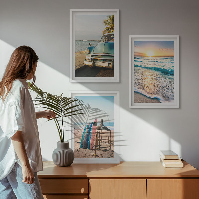Set om 3 tavlor Miami solnedgångssemester