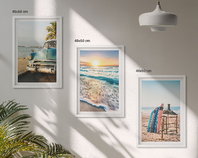 Set om 3 tavlor Miami solnedgångssemester