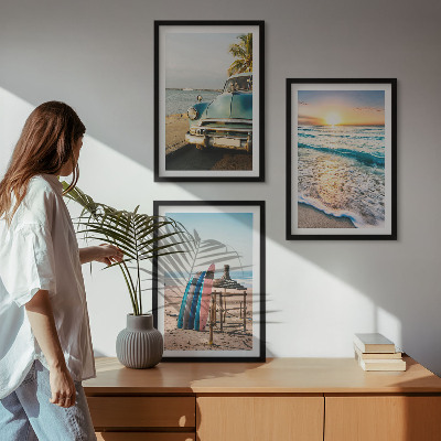 Set om 3 tavlor Miami solnedgångssemester