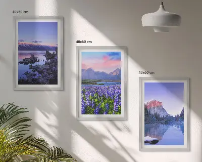 Tavelset med ramar landskap med berg, vatten och himmel