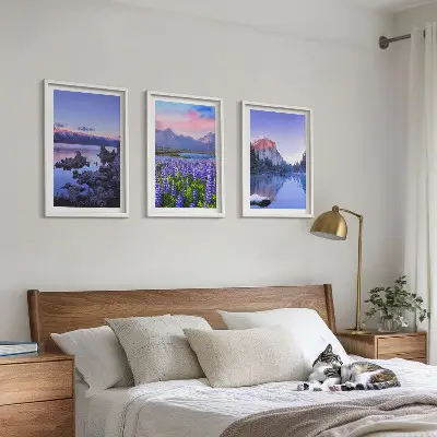 Tavelset med ramar landskap med berg, vatten och himmel