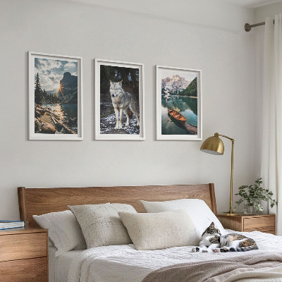 Set om 3 tavlor Berg sjöar varg natur