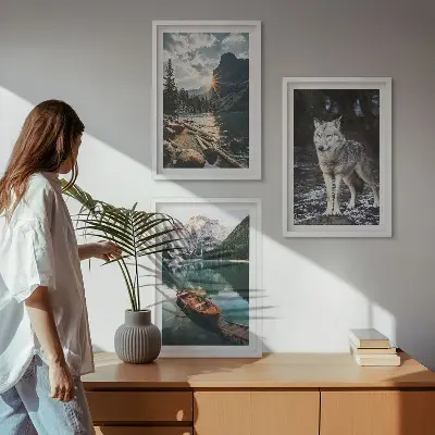 Tavelset med 3 delar motiv av berg, sjöar och varg
