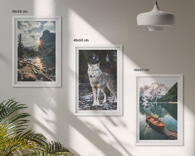 Set om 3 tavlor Berg sjöar varg natur