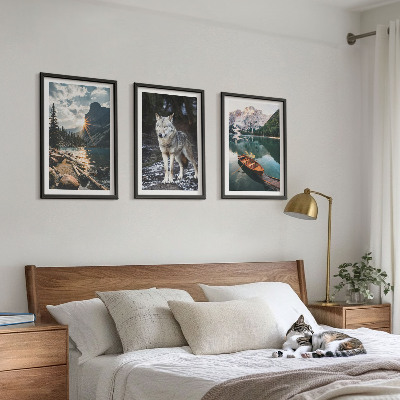 Set om 3 tavlor Berg sjöar varg natur