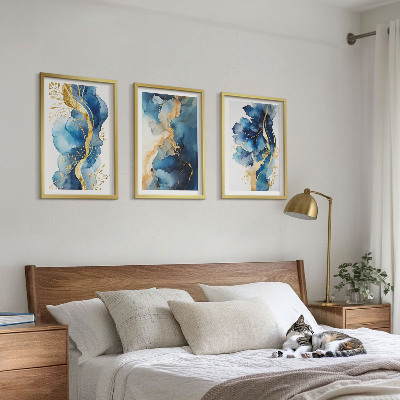 Tavelset ovanför soffa Blå abstrakta mönster