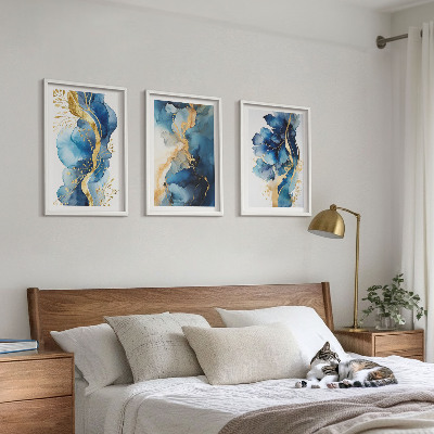 Tavelset ovanför soffa Blå abstrakta mönster