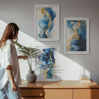 Tavelset ovanför soffa Blå abstrakta mönster