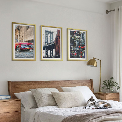 Set om 3 tavlor Gammal bilbro Brooklyn retro ljud