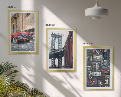 Set om 3 tavlor Gammal bilbro Brooklyn retro ljud