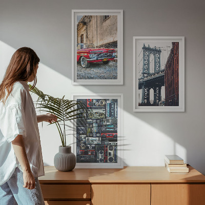 Set om 3 tavlor Gammal bilbro Brooklyn retro ljud