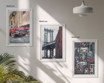 Set om 3 tavlor Gammal bilbro Brooklyn retro ljud