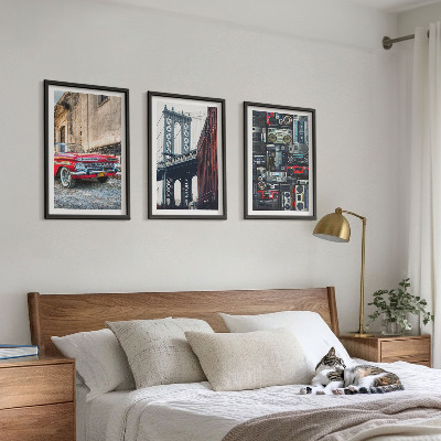 Set om 3 tavlor Gammal bilbro Brooklyn retro ljud