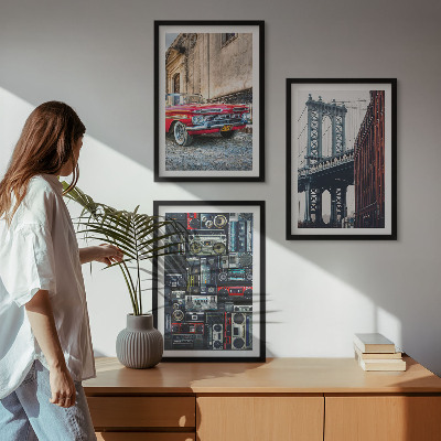 Set om 3 tavlor Gammal bilbro Brooklyn retro ljud