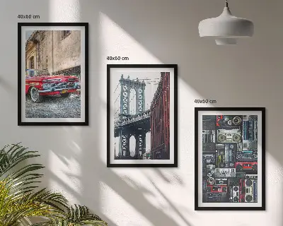 Tavelset med motiv av Brooklyn Bridge retro gammal bil