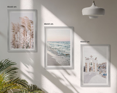 Tavelpaket med ramar Växter, havsvågor, utsikt, hus
