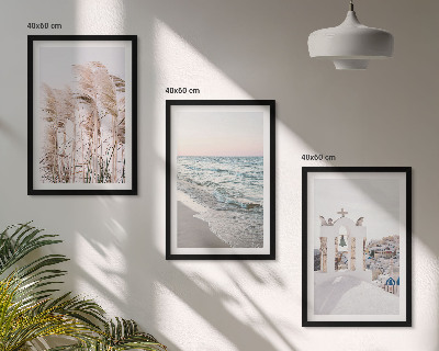 Tavelpaket med ramar Växter, havsvågor, utsikt, hus