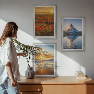 Tavelpaket med ramar Landskap med berg och hav i väster