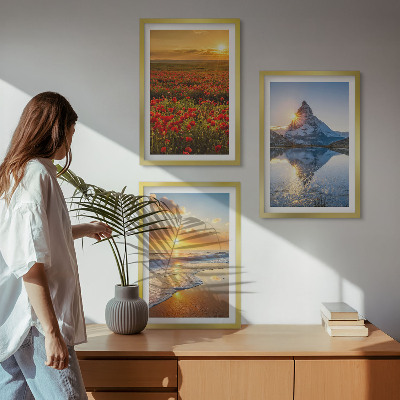 Tavelpaket med ramar Landskap med berg och hav i väster