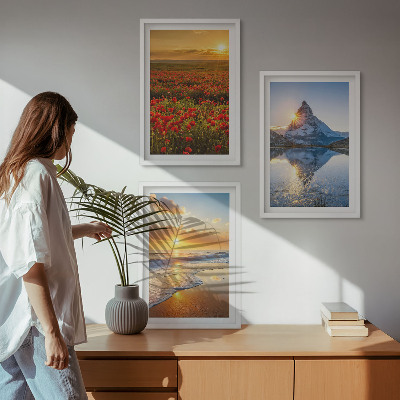 Tavelpaket med ramar Landskap med berg och hav i väster